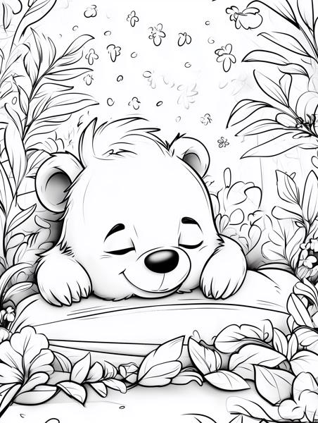 Bear sleeping in garden.