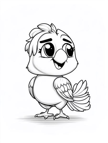 A cute bird with big eyes and a happy expression, perfect for kids to color and enjoy.