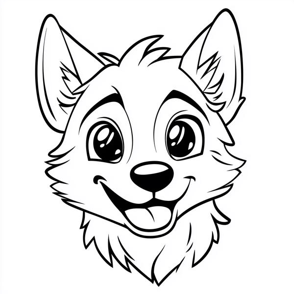 A cheerful cartoon puppy with big, expressive eyes and a happy smile.