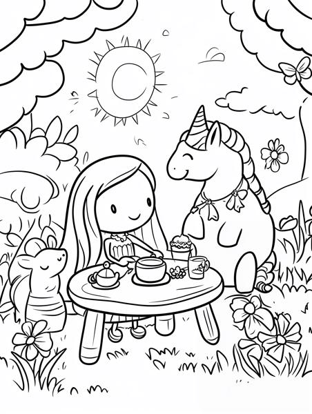 Princess having a tea party with buddies.